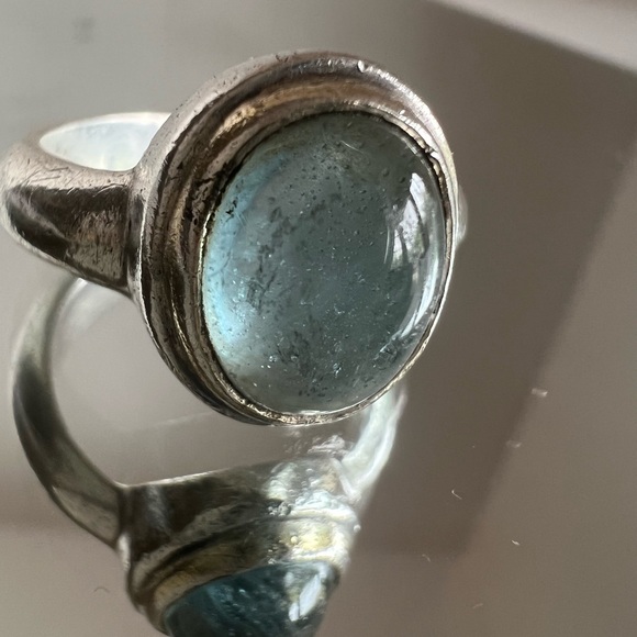 Lg sterling silver 925 raw call Raw Cabochon  aqua marine - Picture 9 of 14